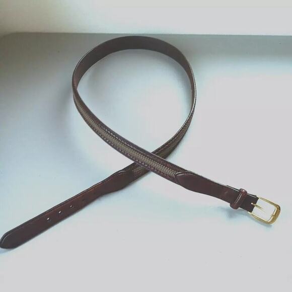 Brighton Brown Leather Nylon Inlay Braided Classic Gold Buckle Belt Size 42 - Picture 1 of 8